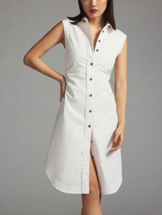 Pilcro Dresses & Skirts - Anthropologie Pilcro White Sleeveless Button-Down Cotton Blend Dress size M
